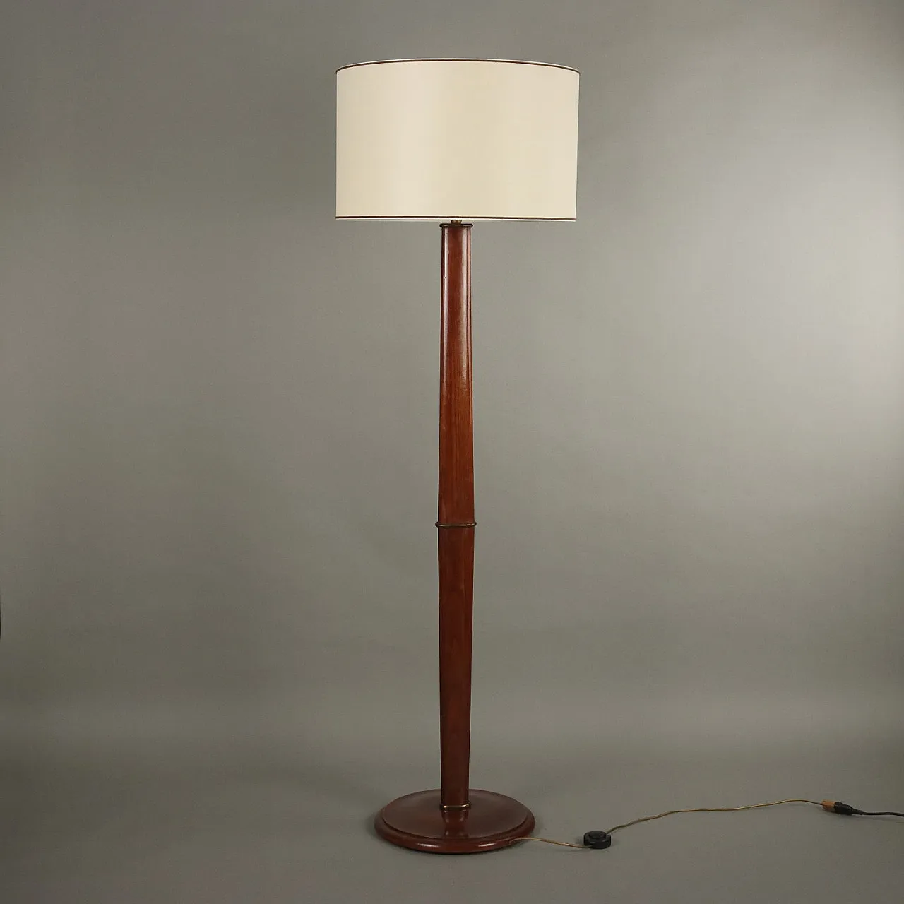 Floor lamp in beech, with brass details & fabric lampshade, 1950s 9