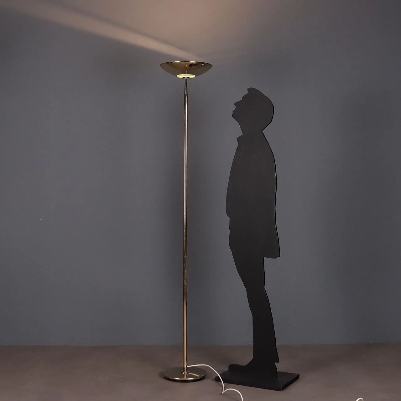 Lampada da terra in metallo ottonato, vetro e alluminio, '900 5