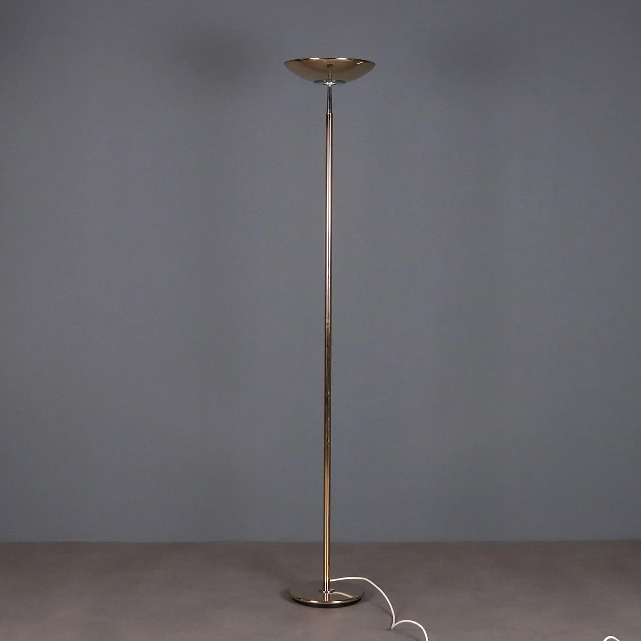 Lampada da terra in metallo ottonato, vetro e alluminio, '900 7