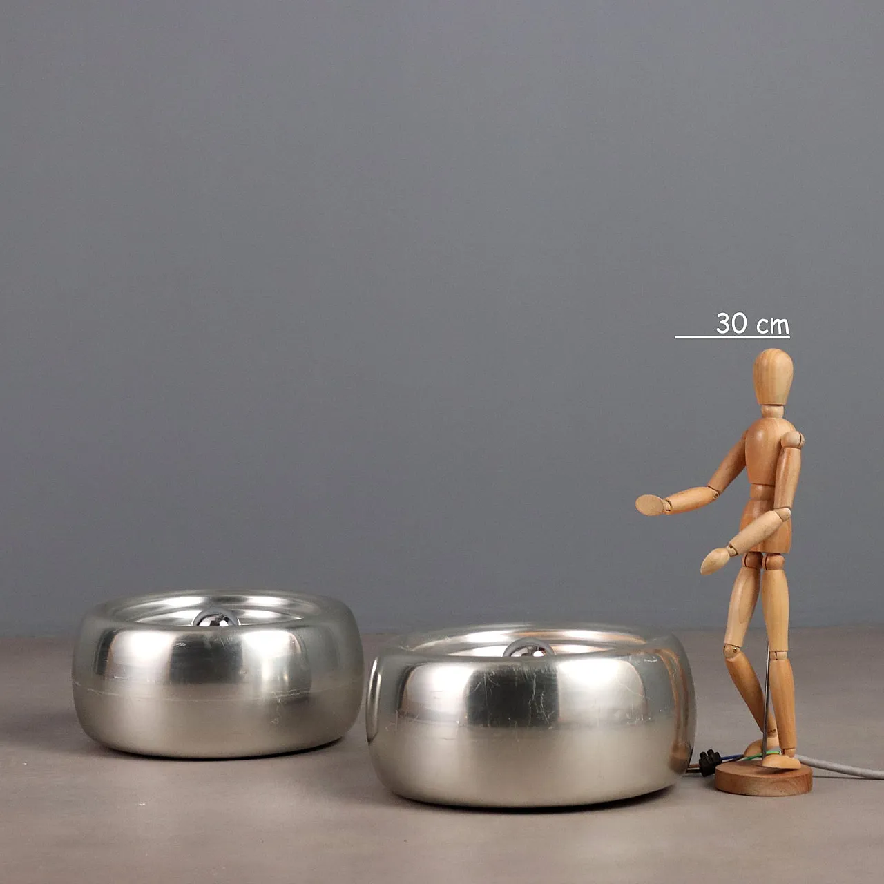 Pair of wall/ceiling lamps in chrome-plated aluminium, 20th century 2