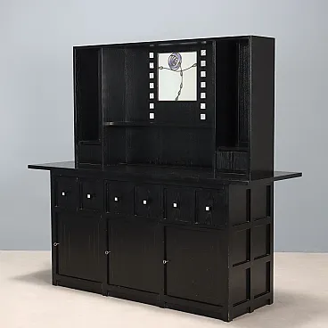 Credenza doppio corpo in frassino, vetro e madreperla, '900