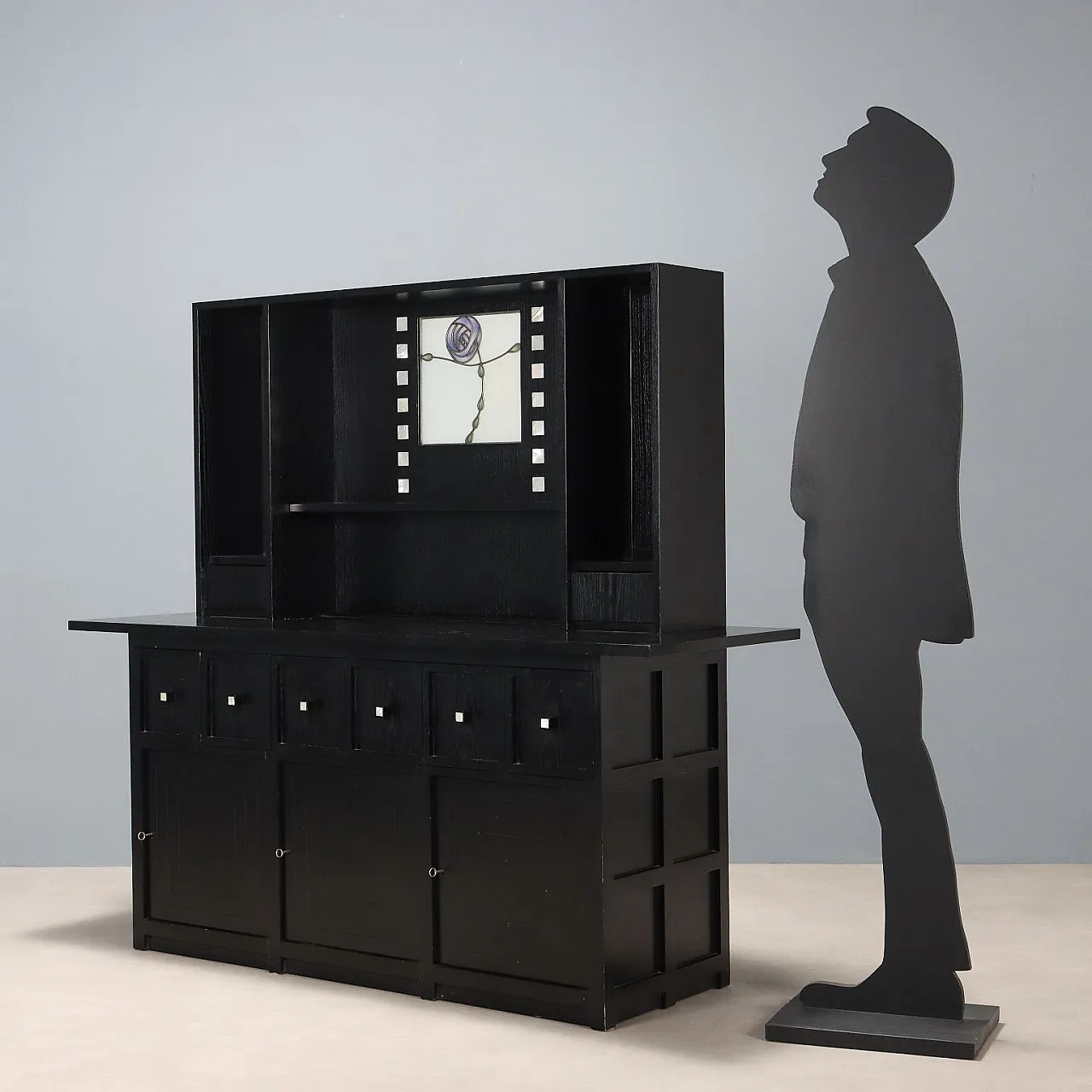 Credenza doppio corpo in frassino, vetro e madreperla, '900 3