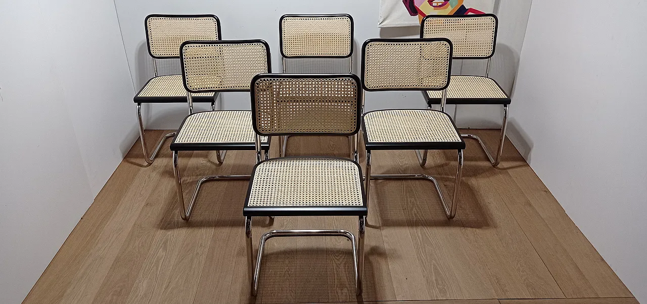 6 Cesca B32 chairs, lacquered in black MDF, 1980s 2