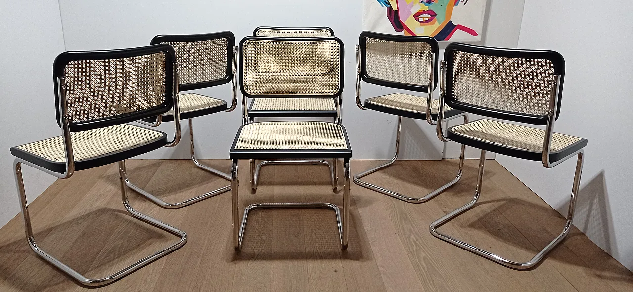 6 Cesca B32 chairs, lacquered in black MDF, 1980s 4