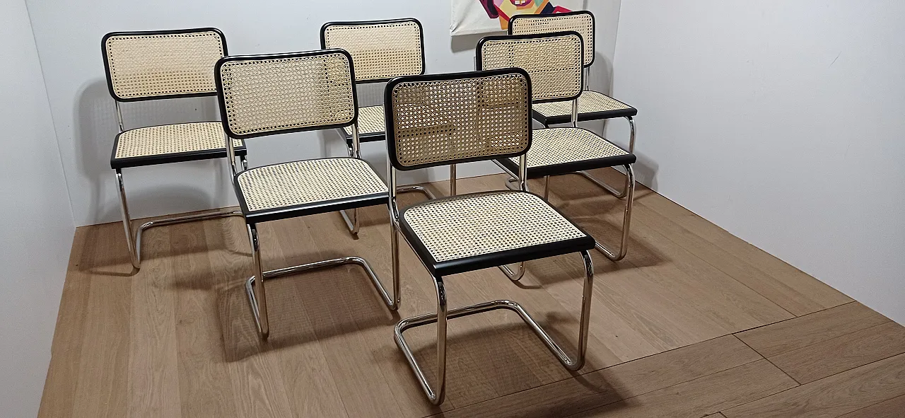 6 Cesca B32 chairs, lacquered in black MDF, 1980s 8