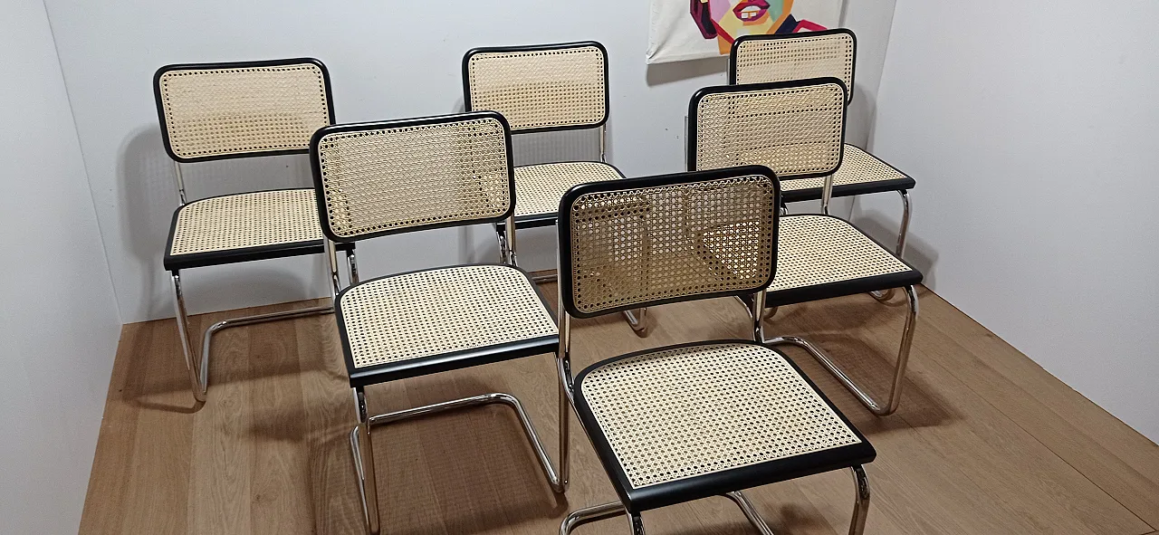 6 Cesca B32 chairs, lacquered in black MDF, 1980s 9
