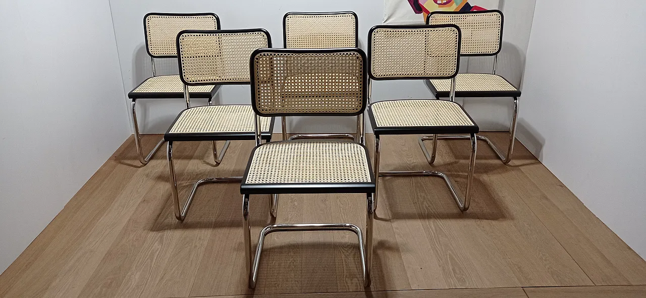6 Cesca B32 chairs, lacquered in black MDF, 1980s 12