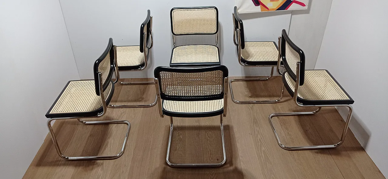 6 Cesca B32 chairs, lacquered in black MDF, 1980s 76