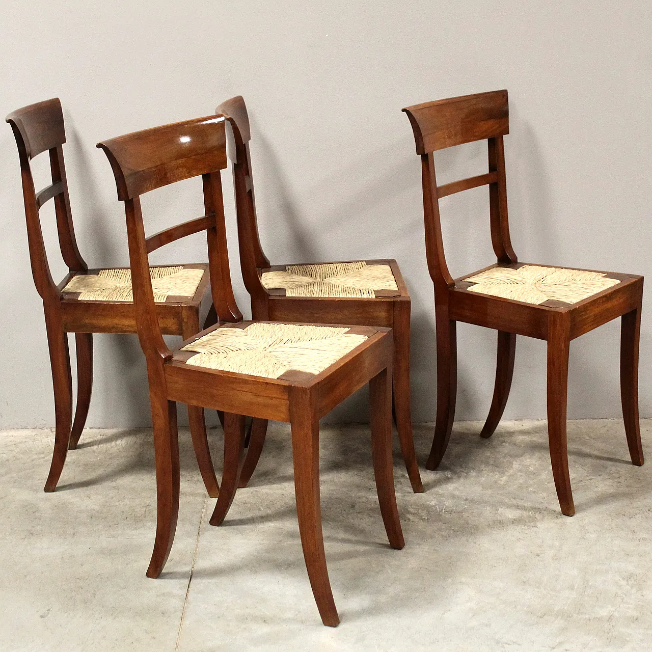 4 inlaid walnut chairs, 19th century 2