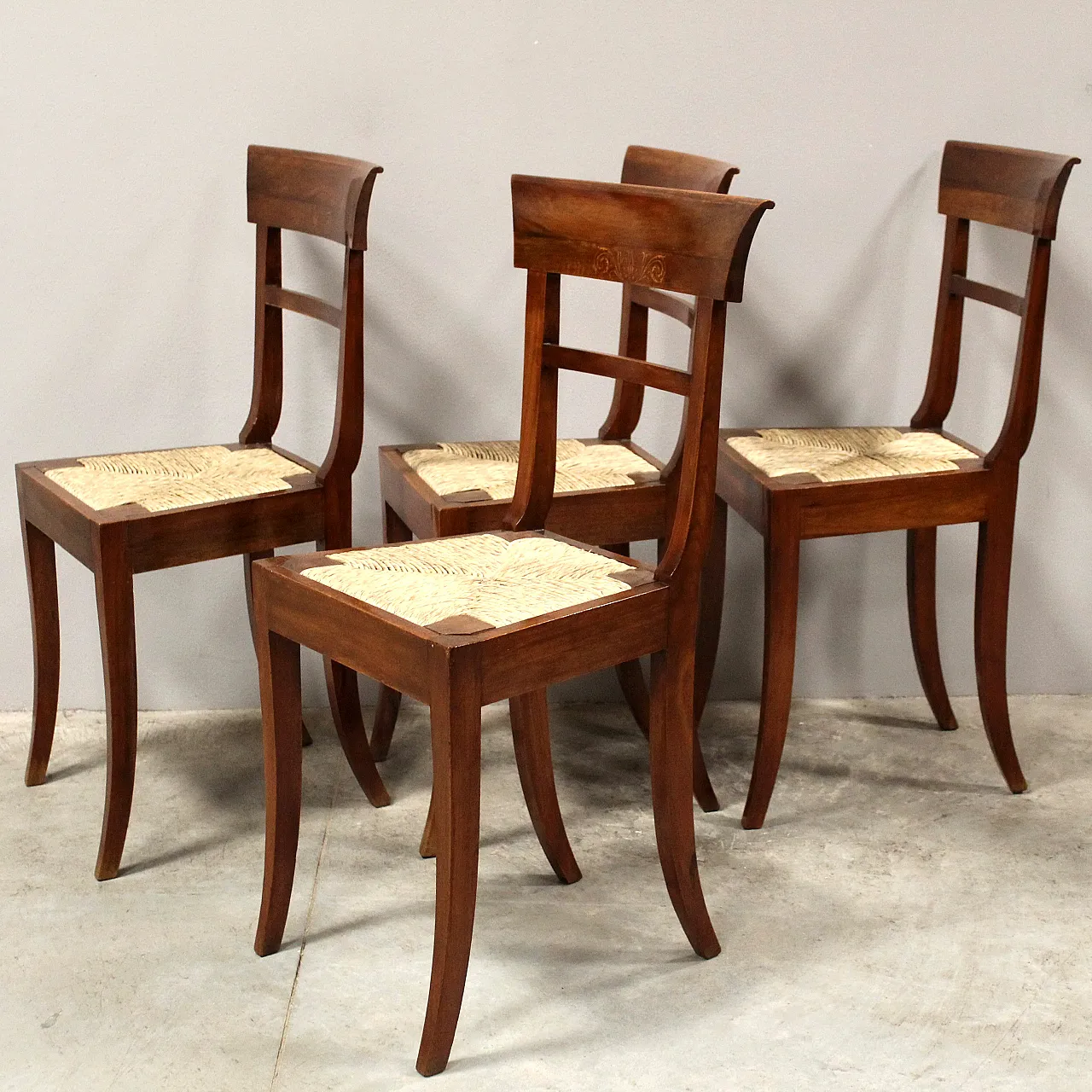 4 inlaid walnut chairs, 19th century 3
