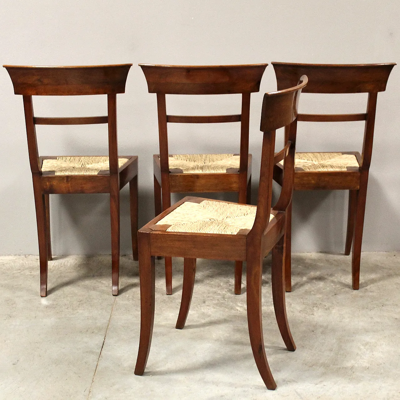 4 inlaid walnut chairs, 19th century 5