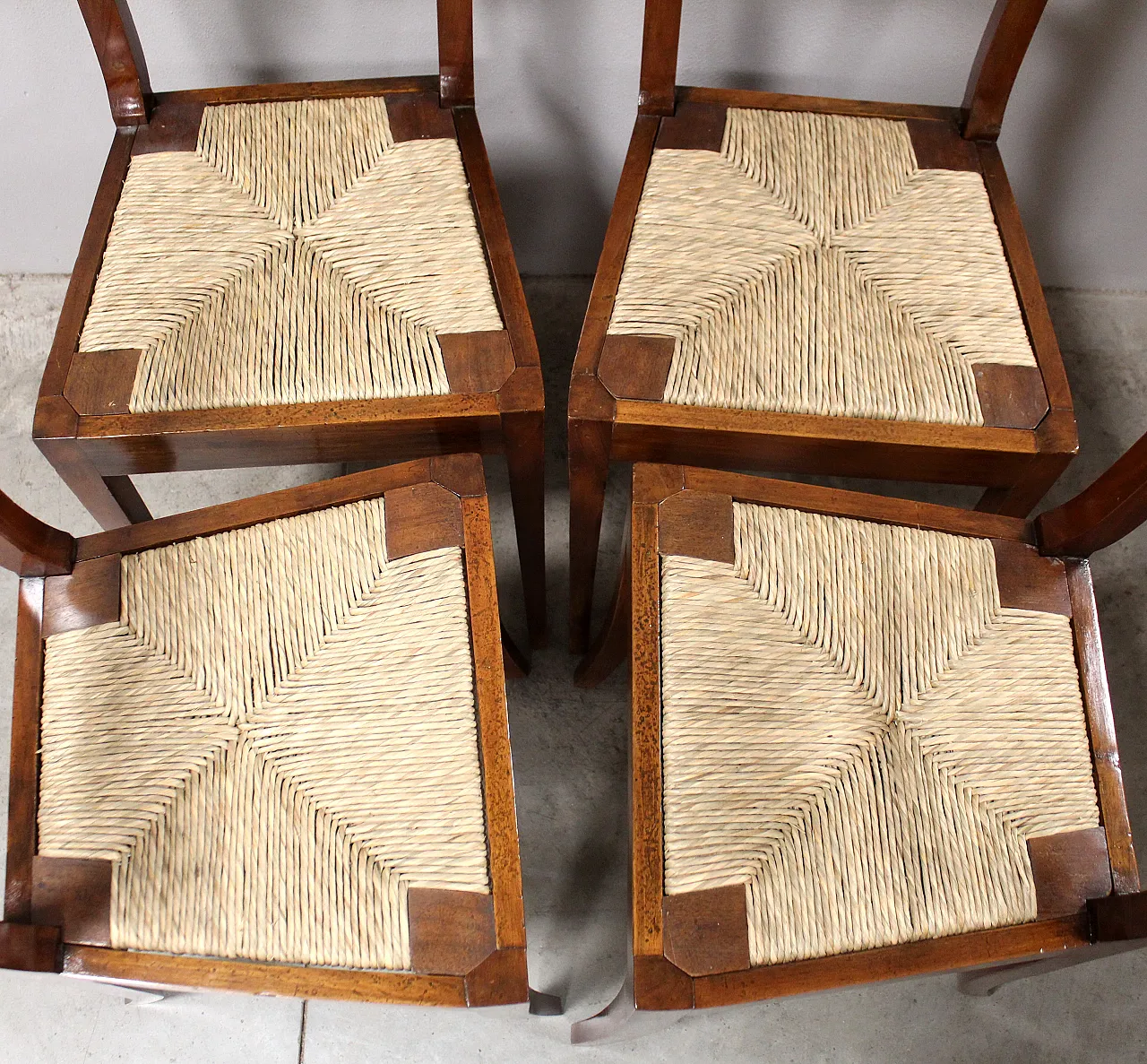 4 inlaid walnut chairs, 19th century 6