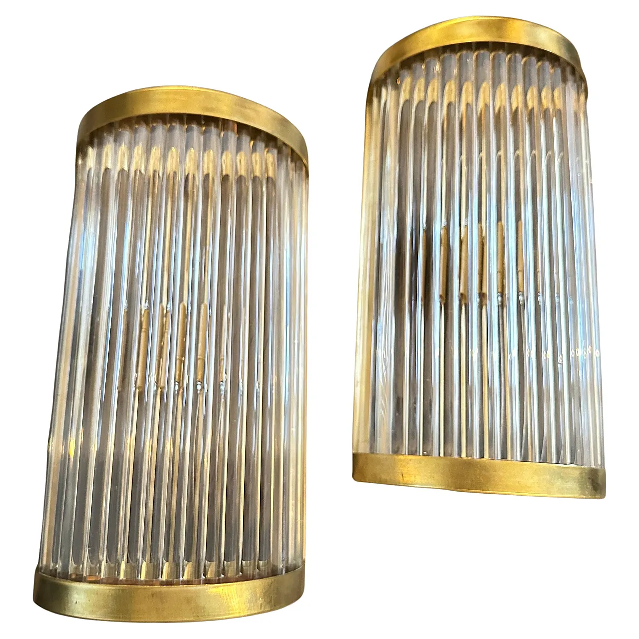 Pair of Sciolari Sbrass and glass wall sconces, 2000s 1