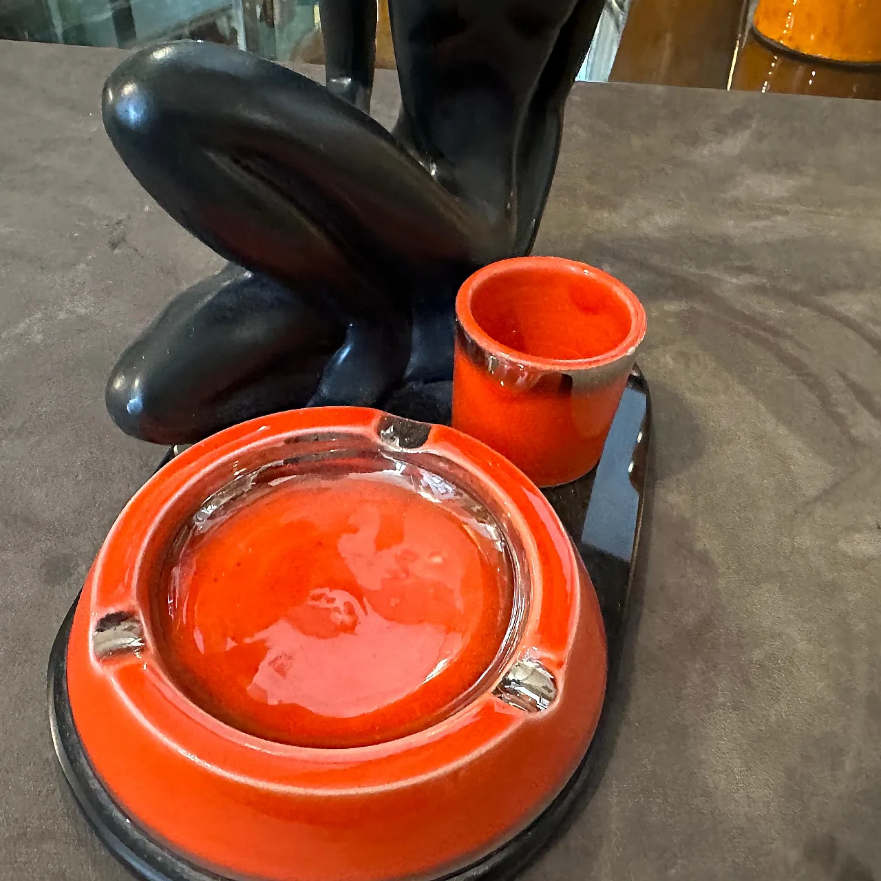 Ceramic and black glass smoking set, 1950s 6