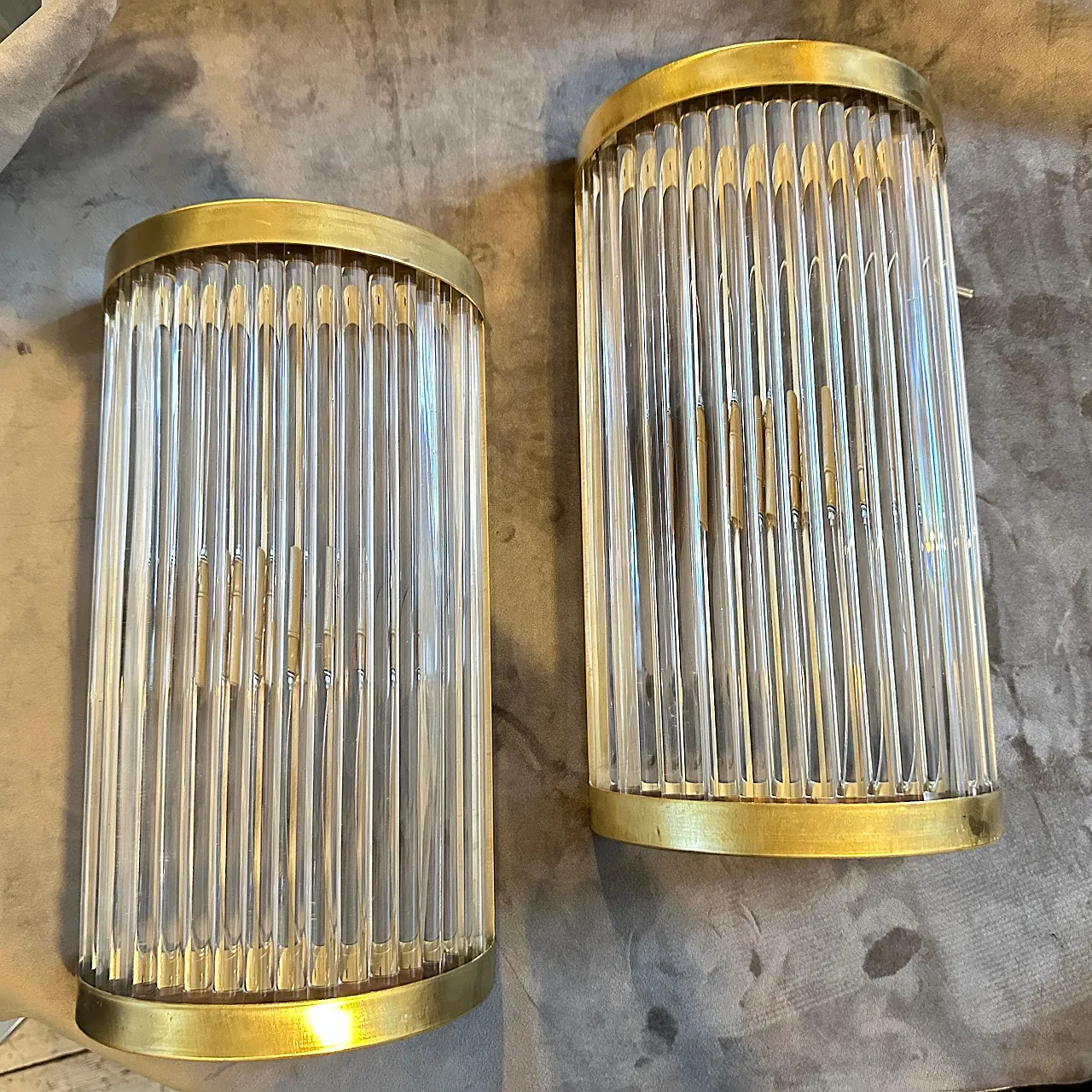 Pair of Sciolari Sbrass and glass wall sconces, 2000s 6
