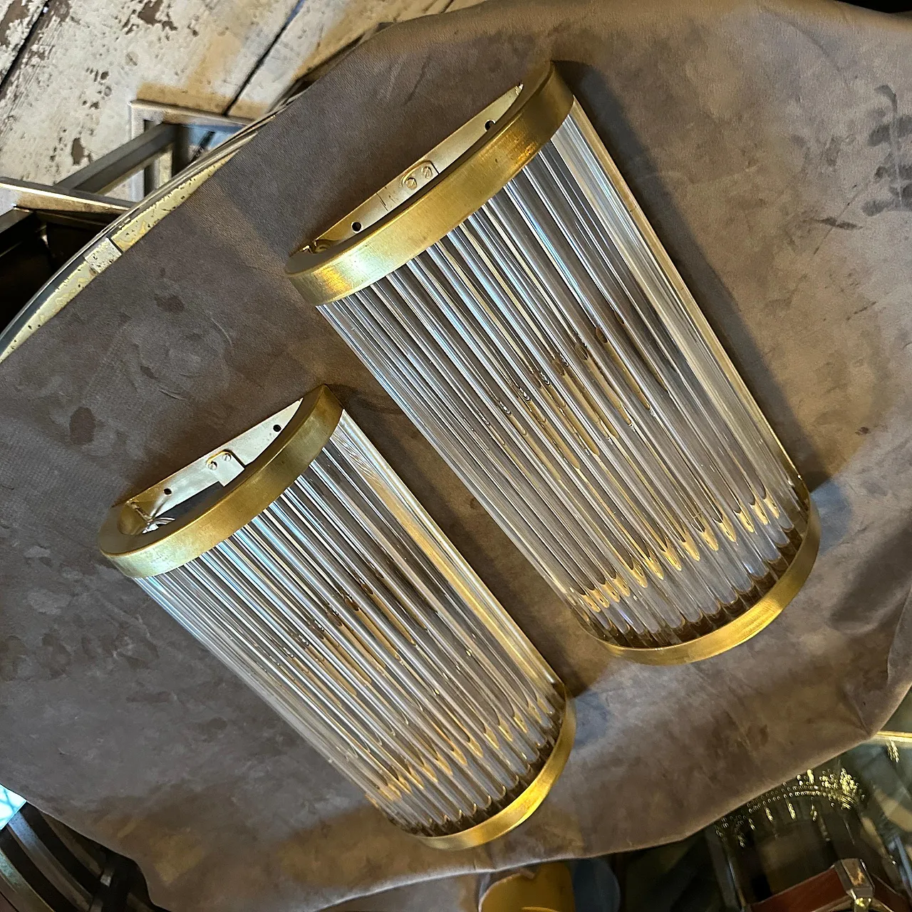 Pair of Sciolari Sbrass and glass wall sconces, 2000s 10