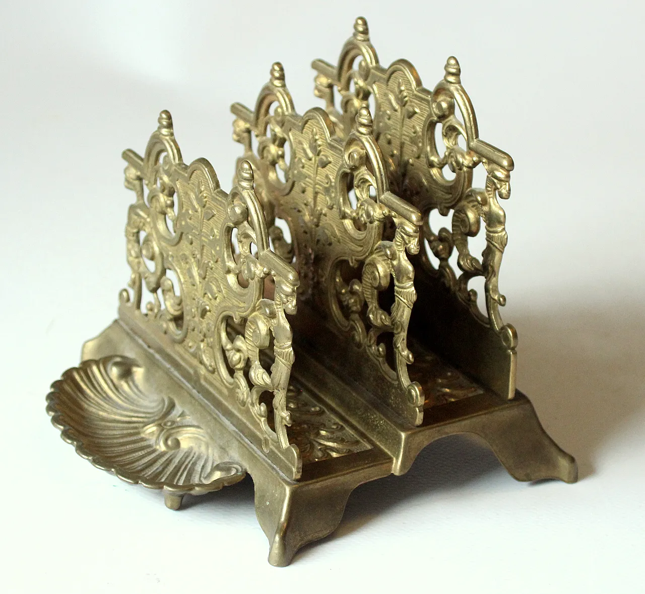 Ornate brass letter holder, 60s 2