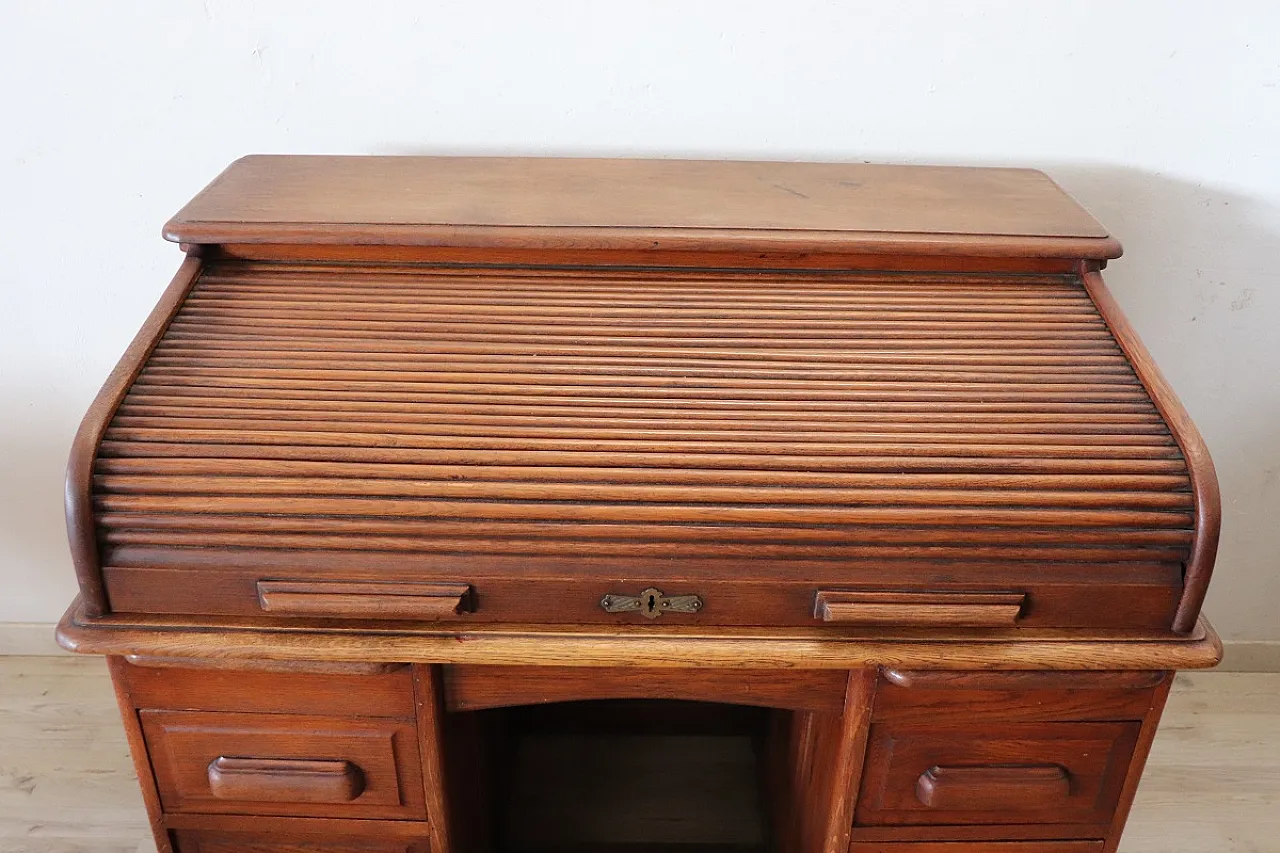 Scrivania a rullo in rovere, inizi '900 2