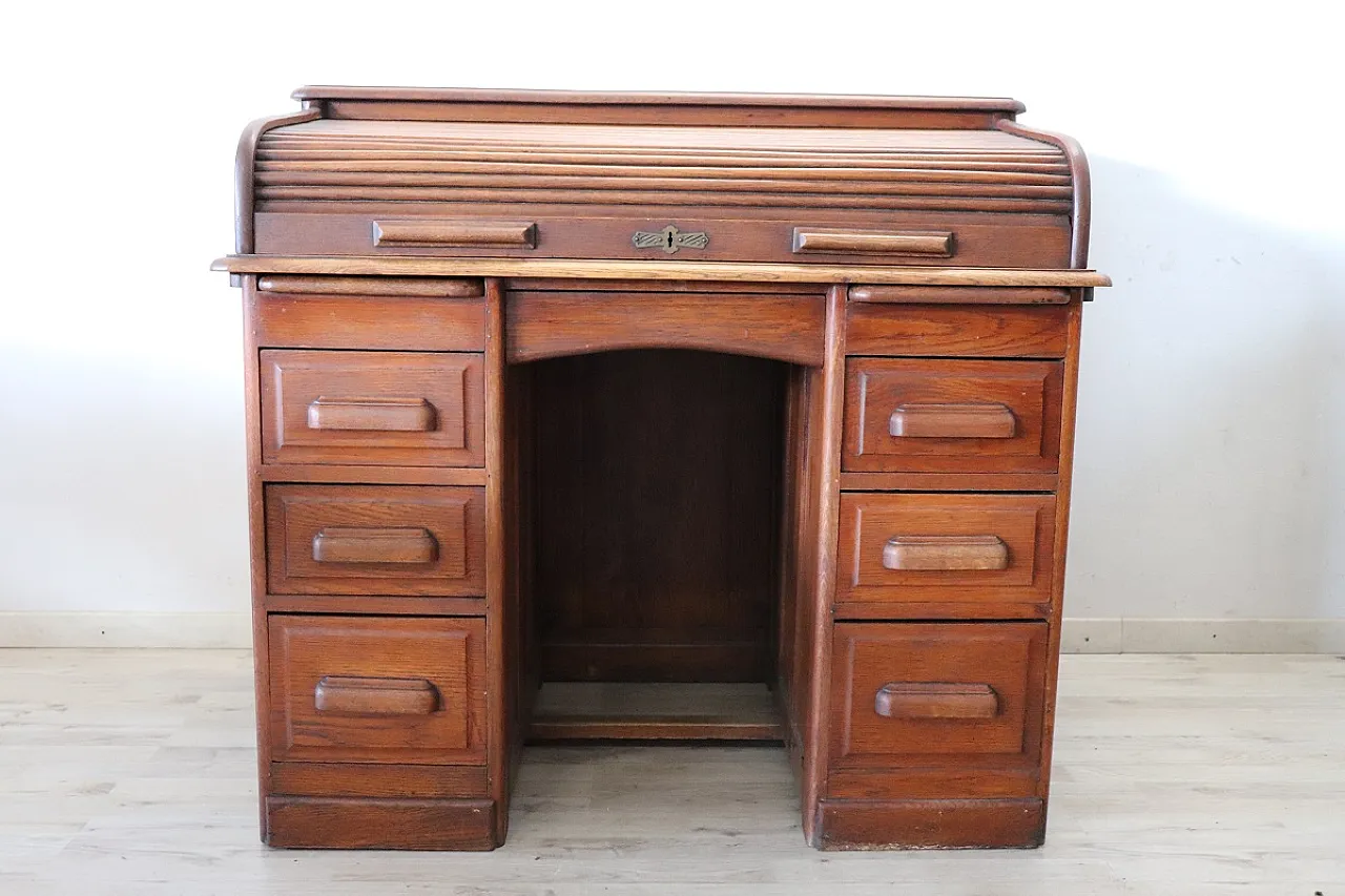 Scrivania a rullo in rovere, inizi '900 3