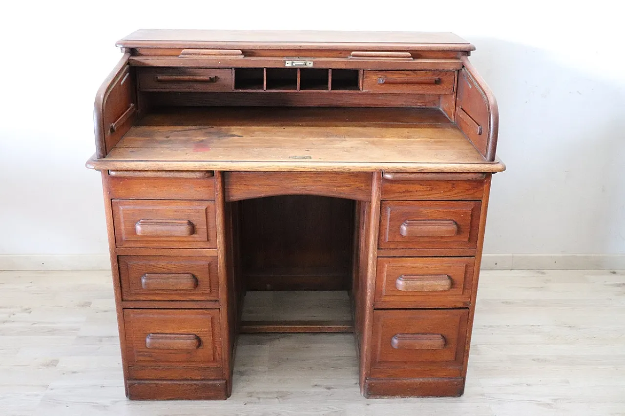 Scrivania a rullo in rovere, inizi '900 4