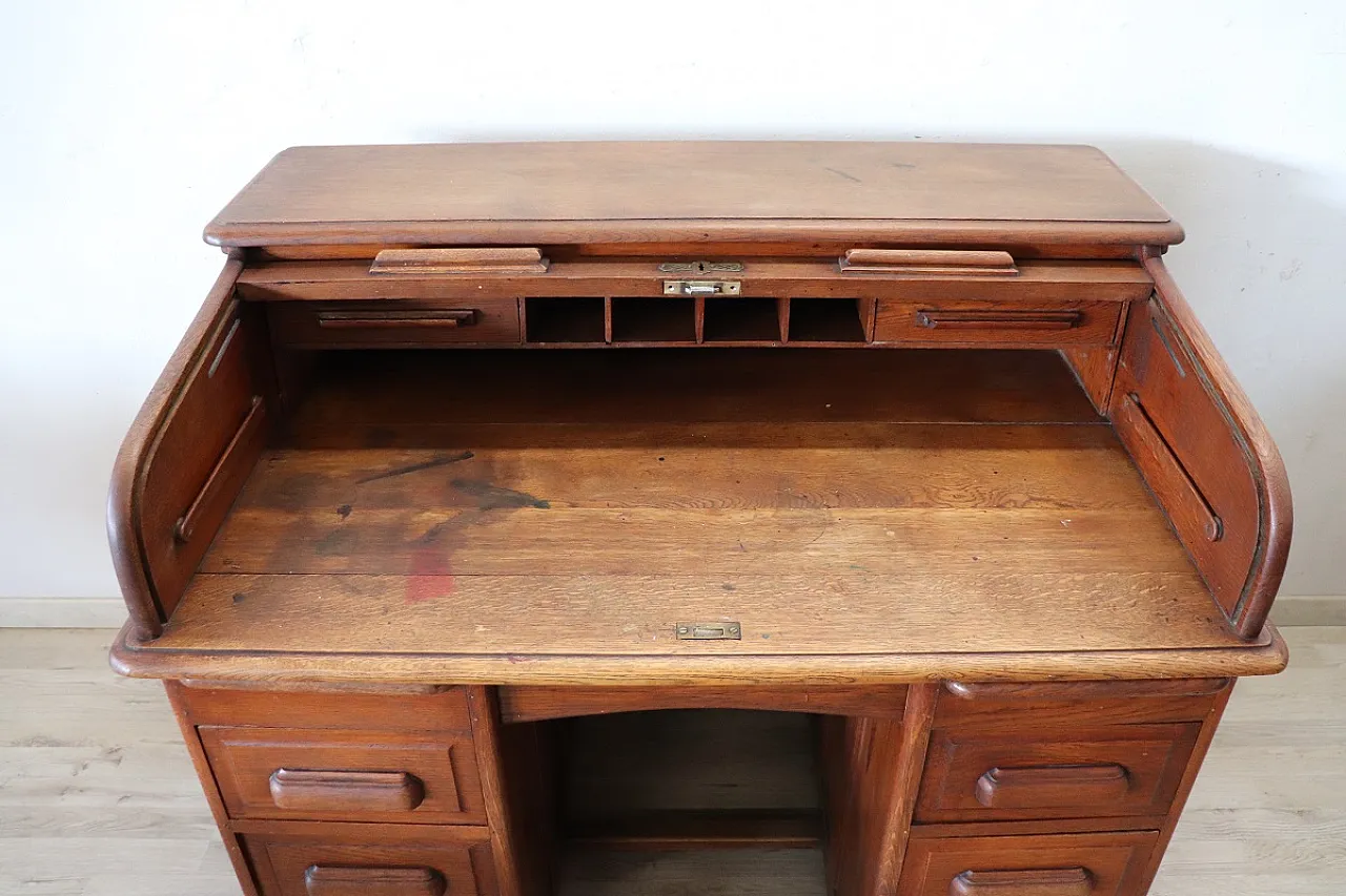 Scrivania a rullo in rovere, inizi '900 6