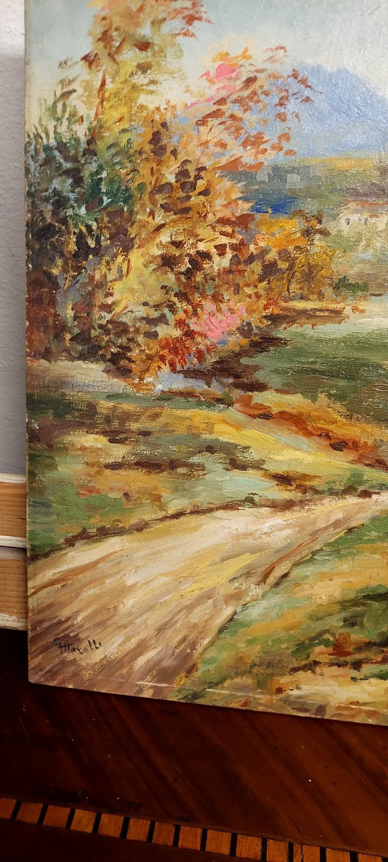 Paesaggio rurale, olio su tavola, primo '900 5