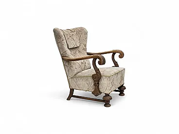 Poltrona danese beige/marrone, legno di rovere, anni '60