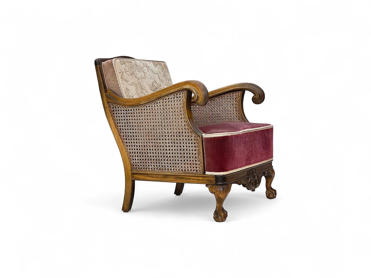 Poltrona danese, lana, velluto, quercia, anni '40 23