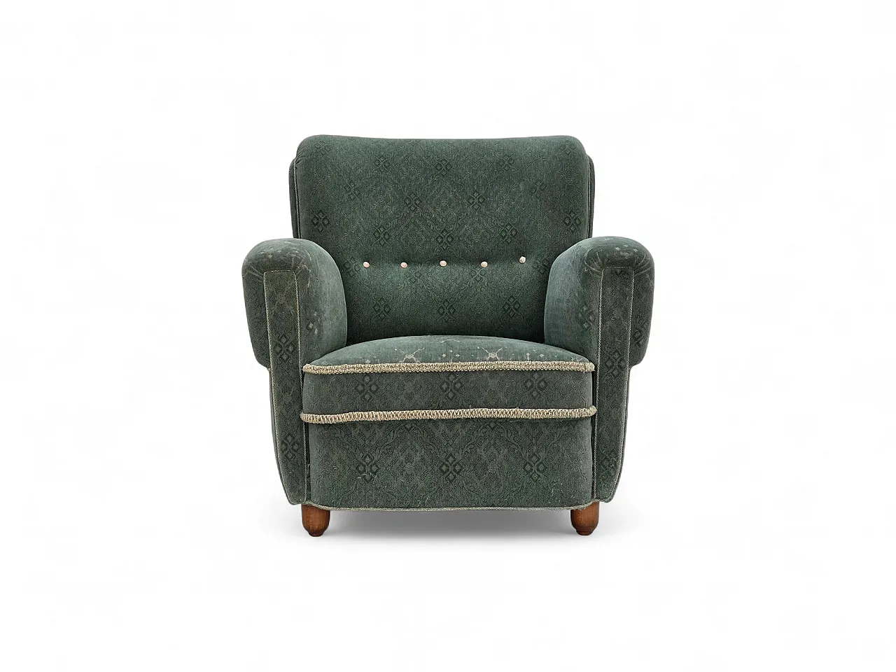 Poltrona danese in lana verde chiaro quercia, anni '60 23