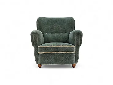 Poltrona danese in lana verde chiaro quercia, anni '60