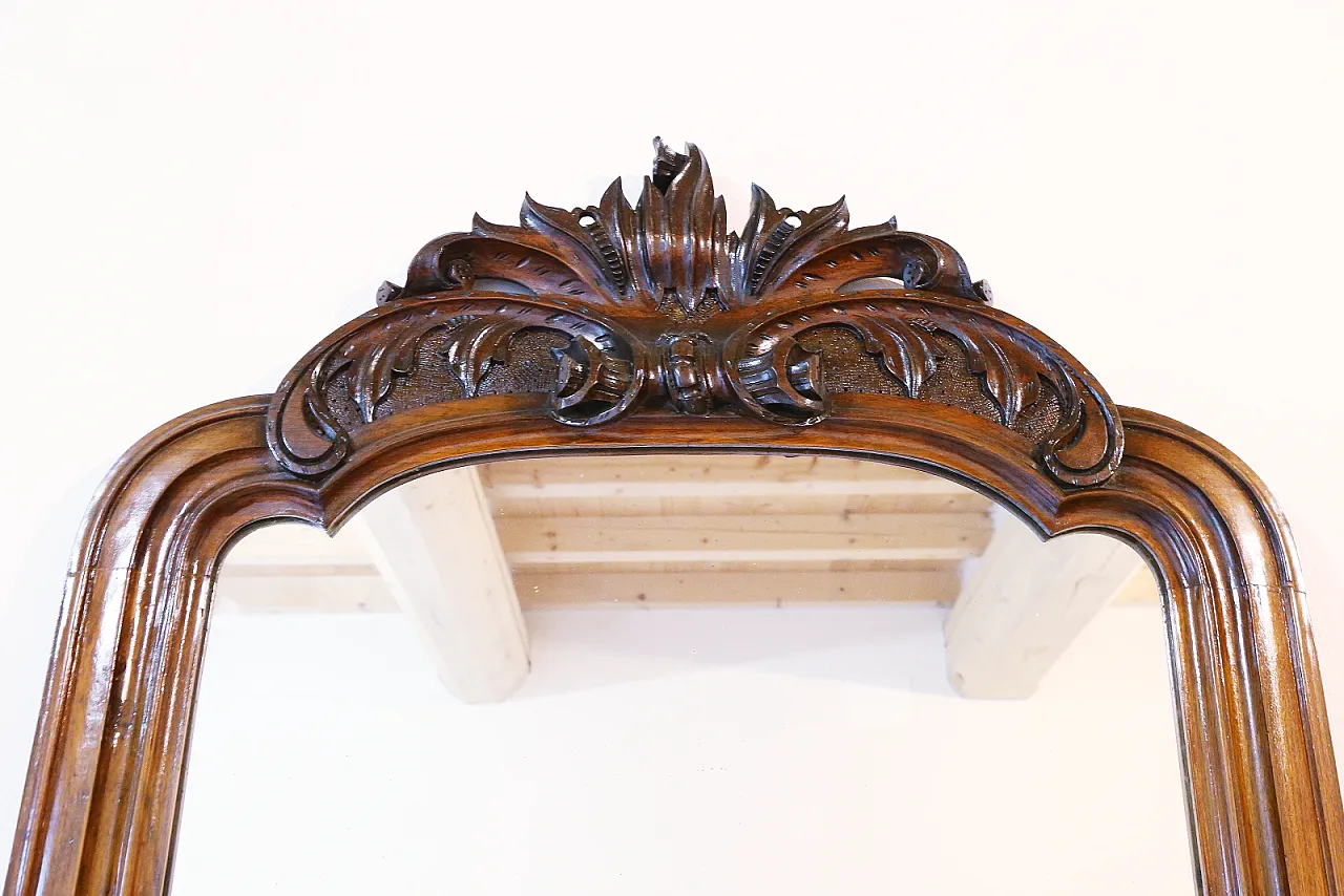 Umbertine console with mirror, walnut wood, Carrara marble, 19th c. 18