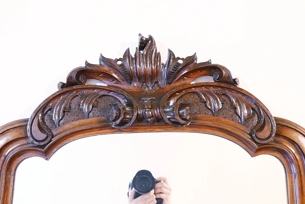 Umbertine console with mirror, walnut wood, Carrara marble, 19th c. 19