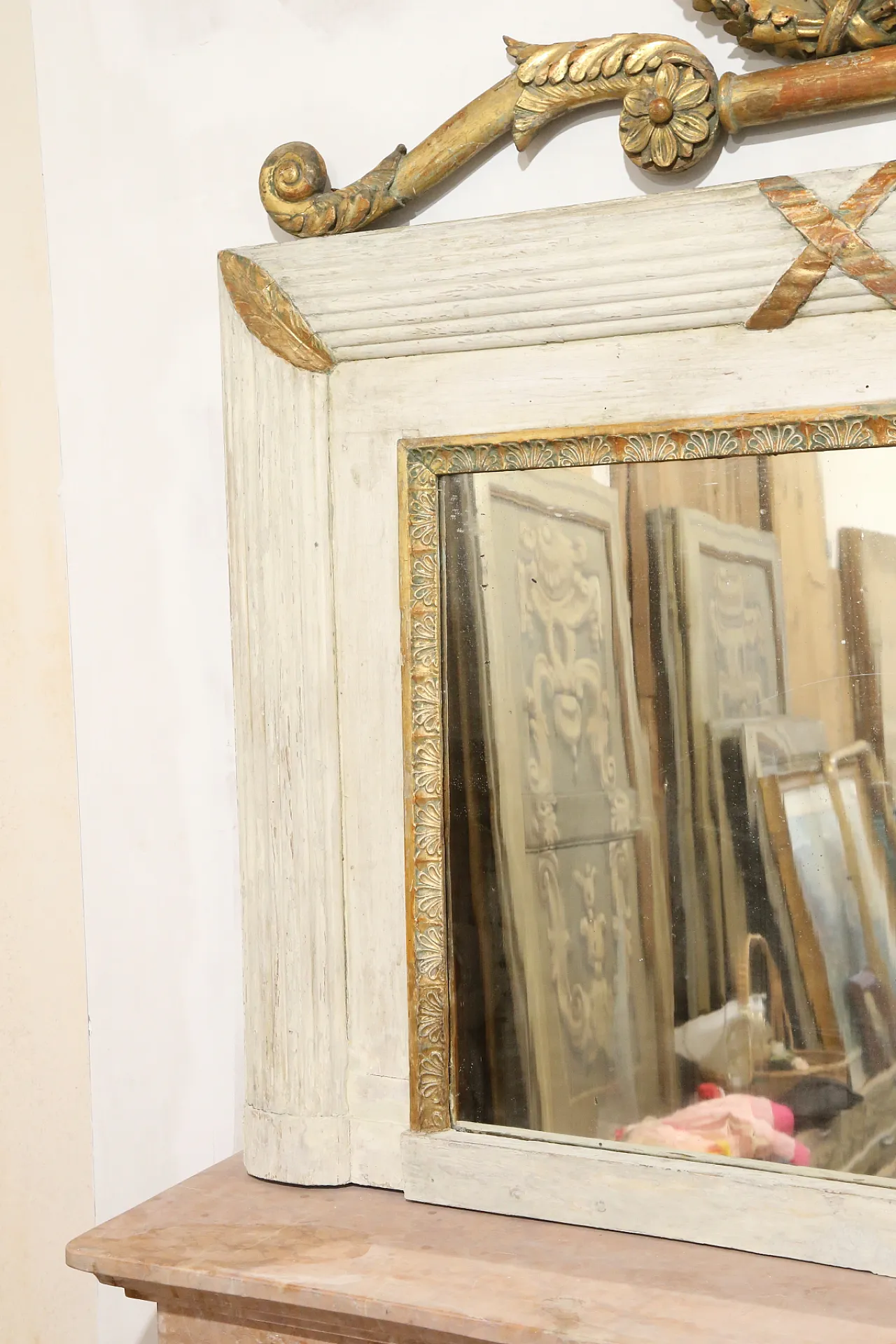 Specchiera caminiera impero bianca oro zecchino, 1826 22