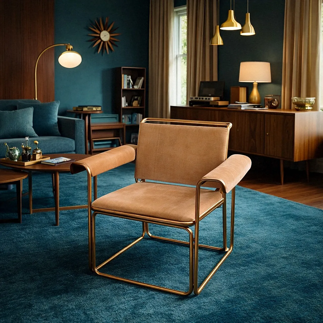 Sedia imbottita Gastone Rinaldi per Rima, ottone pieno e velluto, 1950 14