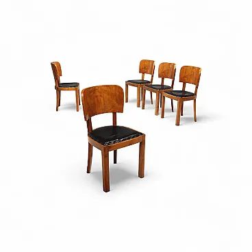5 Sedie da pranzo in legno e pelle, '900