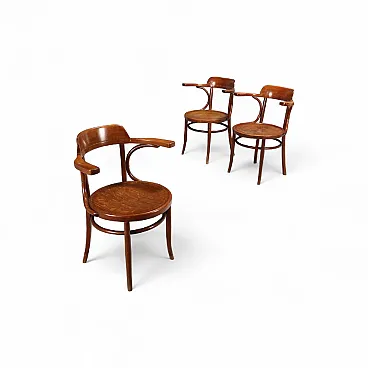 3 Poltrone in faggio tinto noce, primo '800