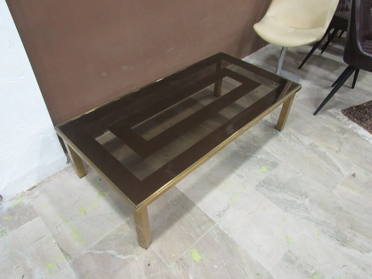 Low table in brass and worked glass, 20th century 5