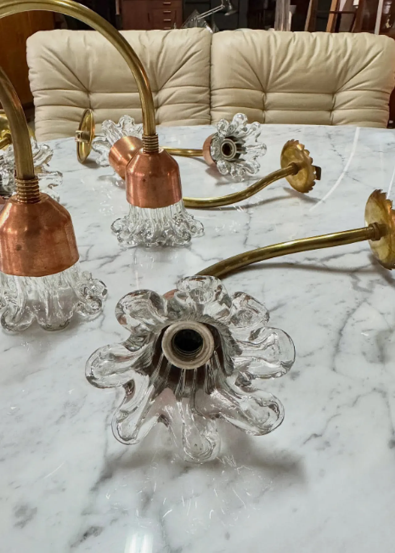 6 Brass and copper wall sconces, 1950s 3