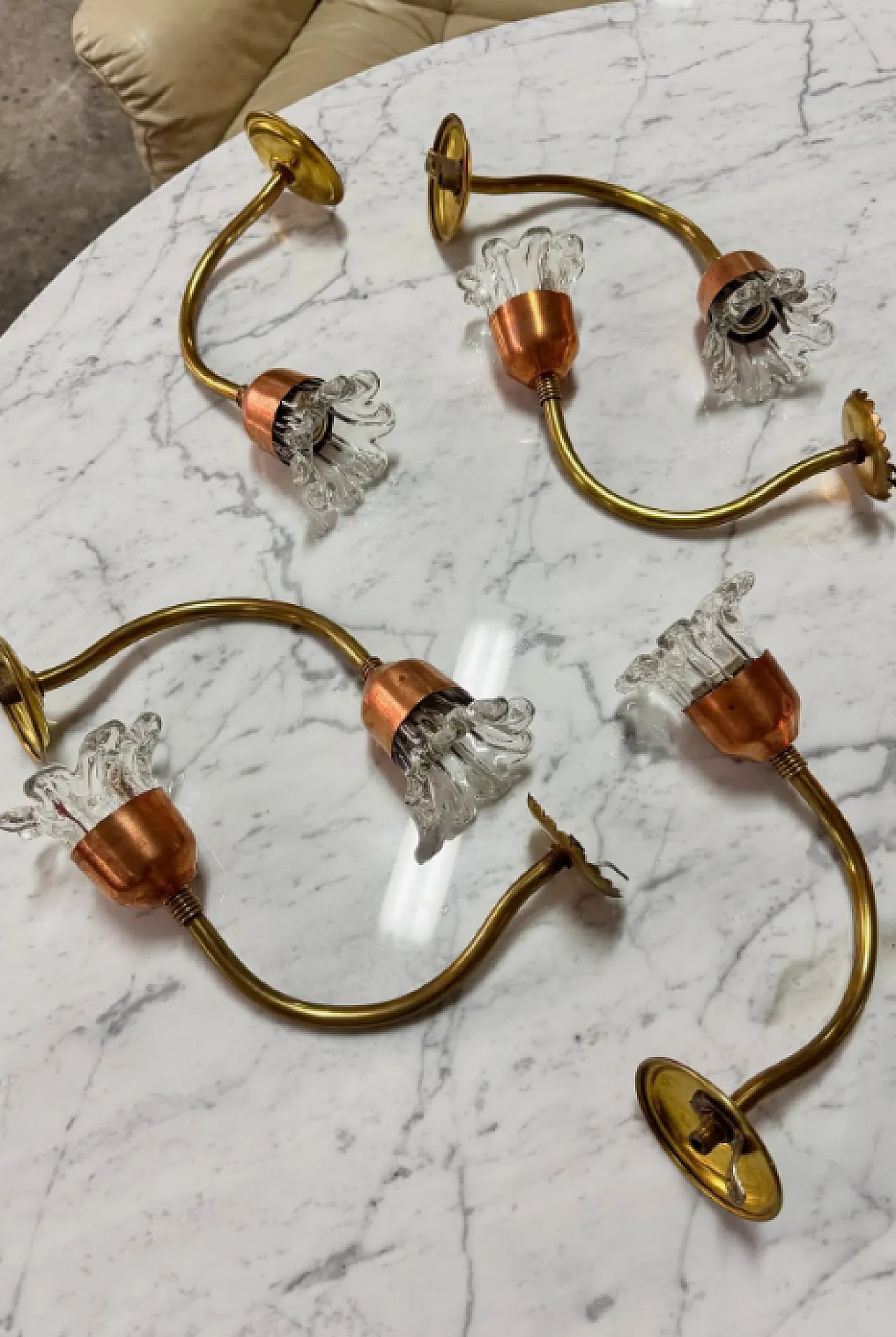 6 Brass and copper wall sconces, 1950s 4