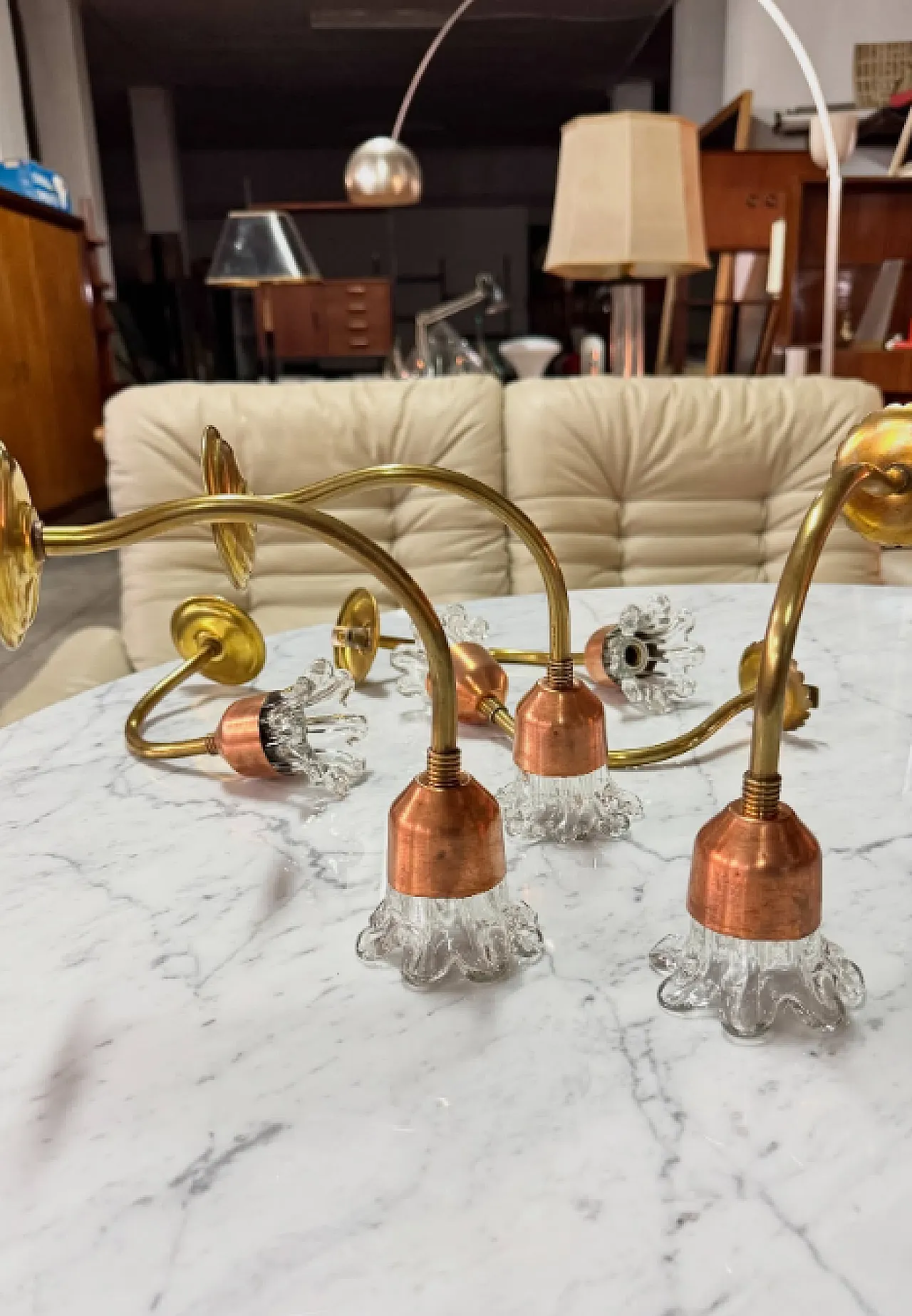 6 Brass and copper wall sconces, 1950s 5
