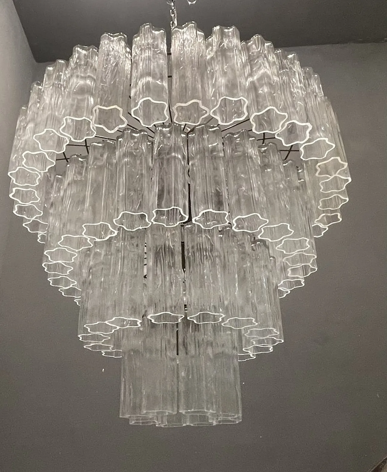 Tronchi Tube chandelier in Murano glass by Paolo Venini, 1980s 1