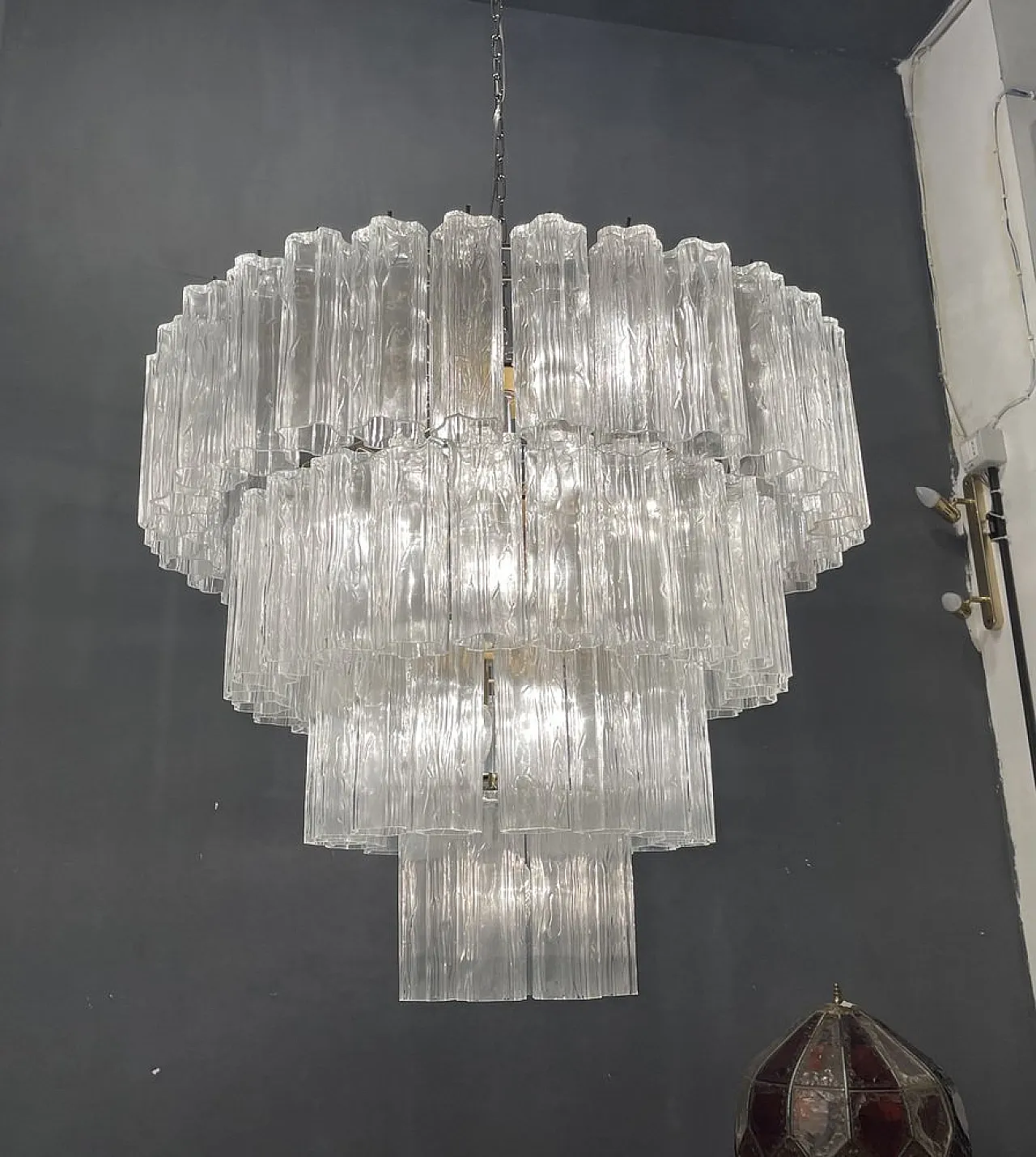 Tronchi Tube chandelier in Murano glass by Paolo Venini, 1980s 2