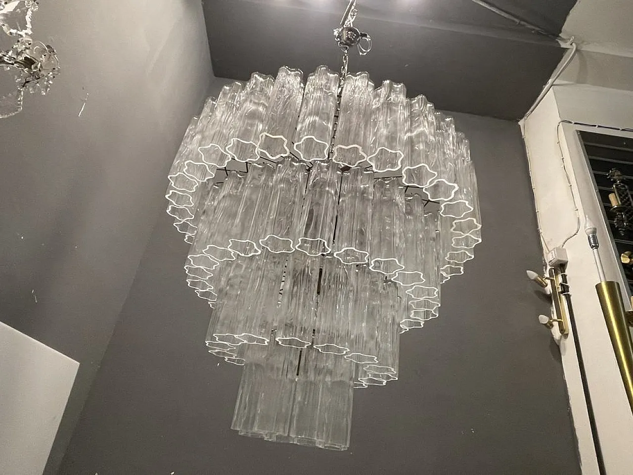 Tronchi Tube chandelier in Murano glass by Paolo Venini, 1980s 3