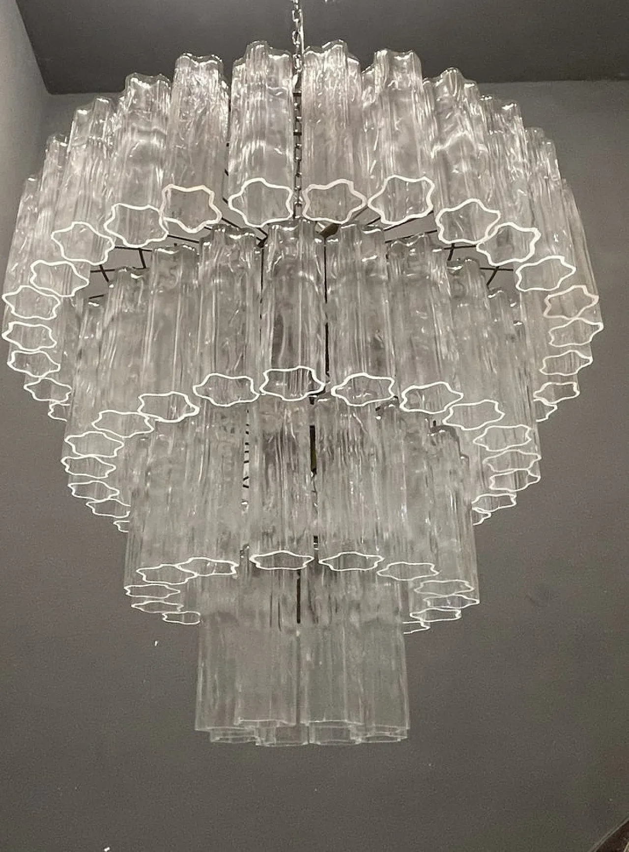 Tronchi Tube chandelier in Murano glass by Paolo Venini, 1980s 5