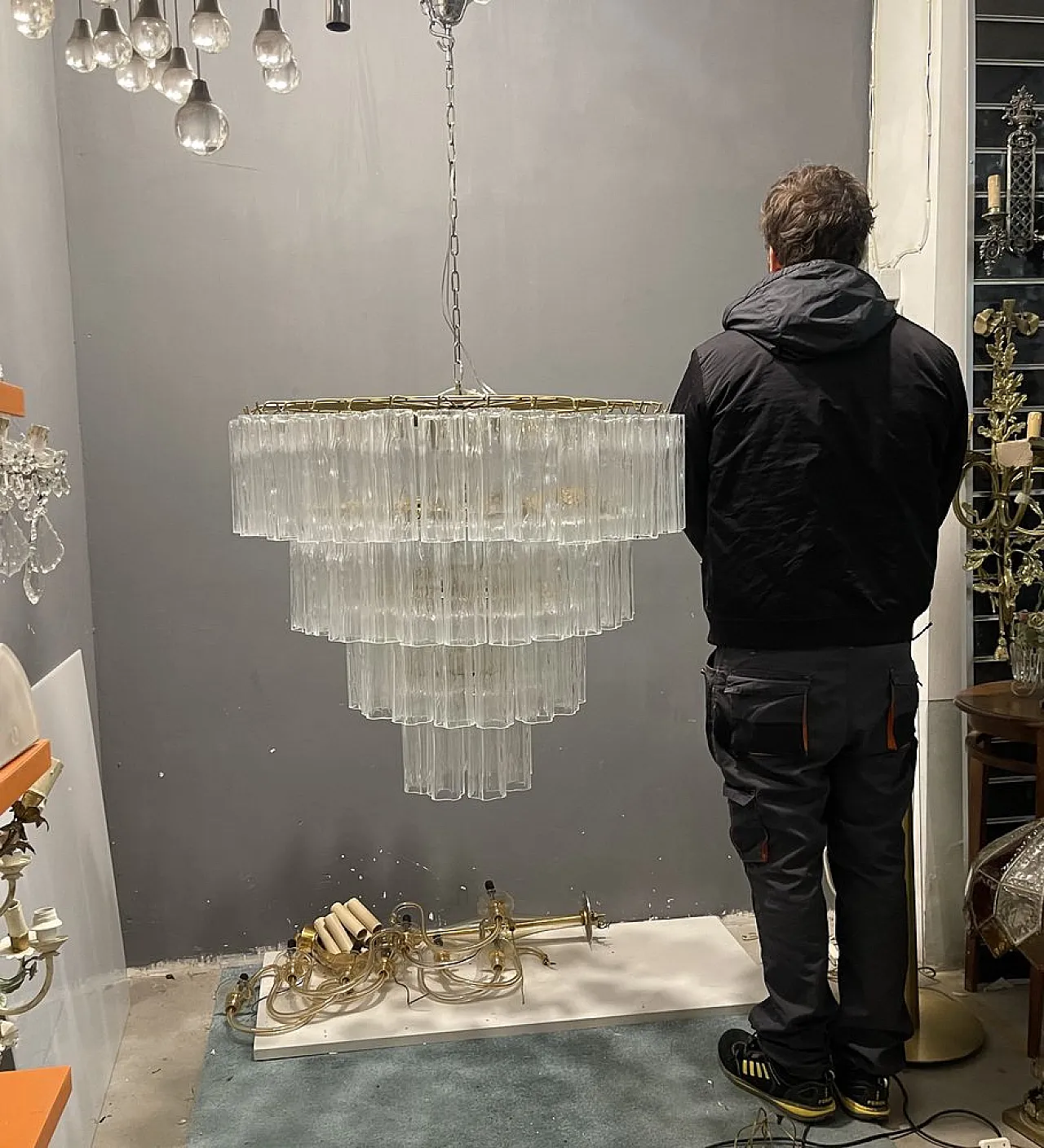 Tronchi Tube chandelier in Murano glass by Paolo Venini, 1980s 9