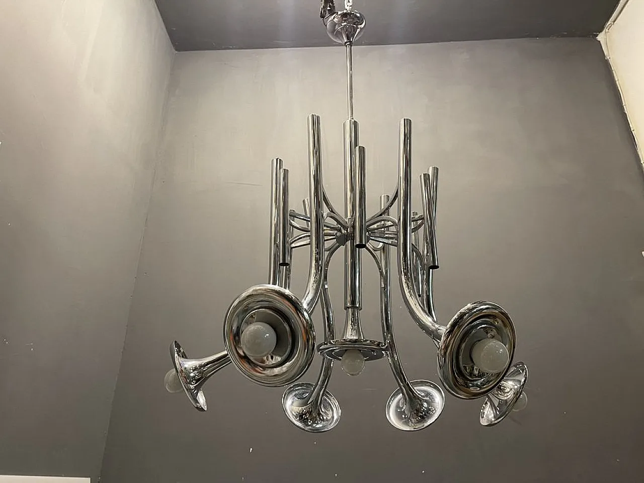 Mid-Century chromed metal chandelier, 1970s 2