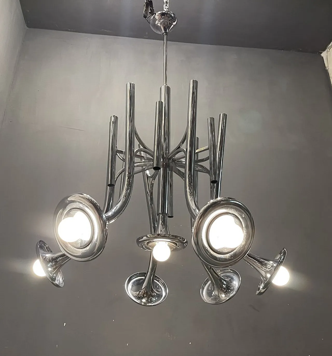 Mid-Century chromed metal chandelier, 1970s 3