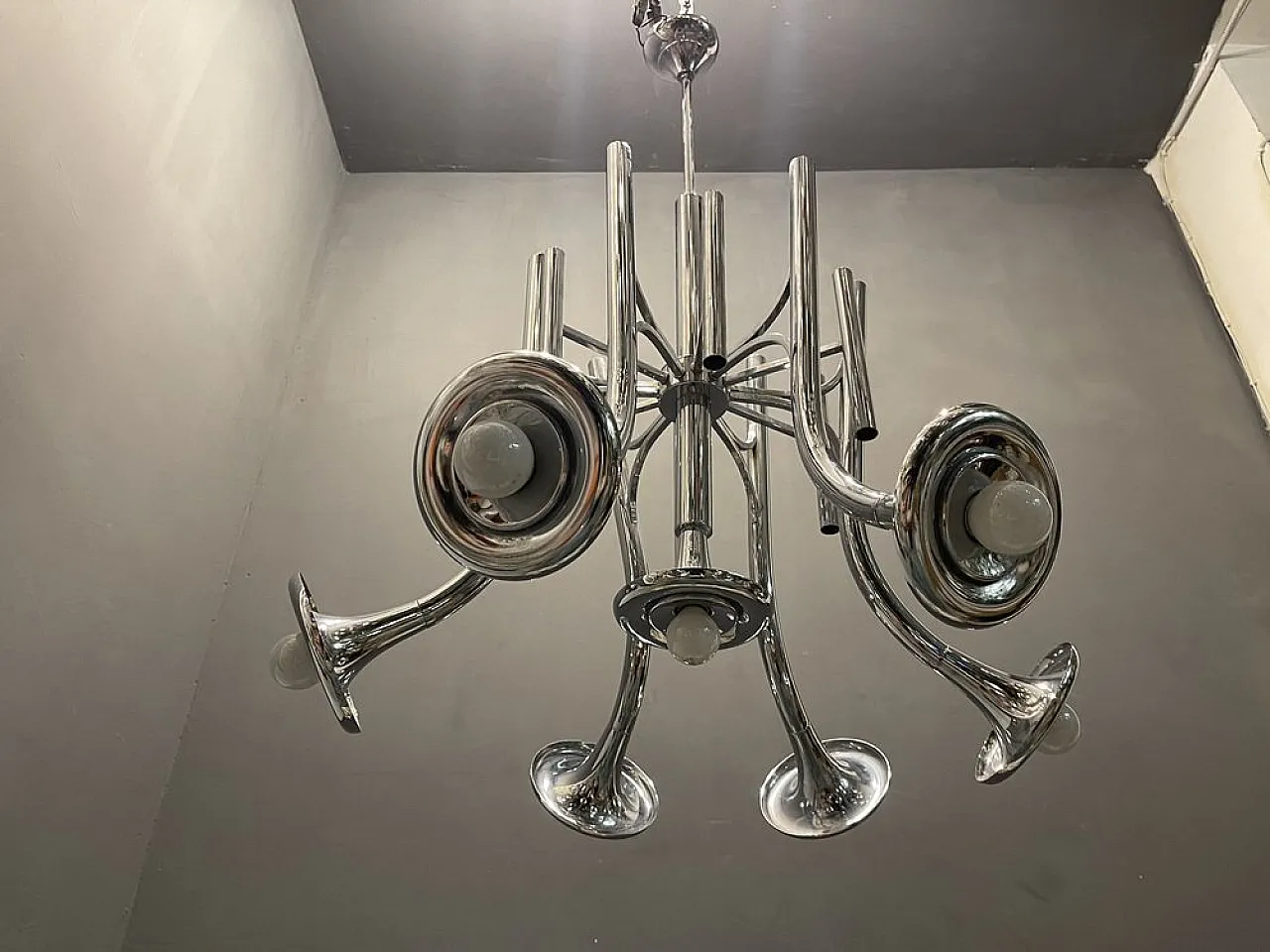 Mid-Century chromed metal chandelier, 1970s 4