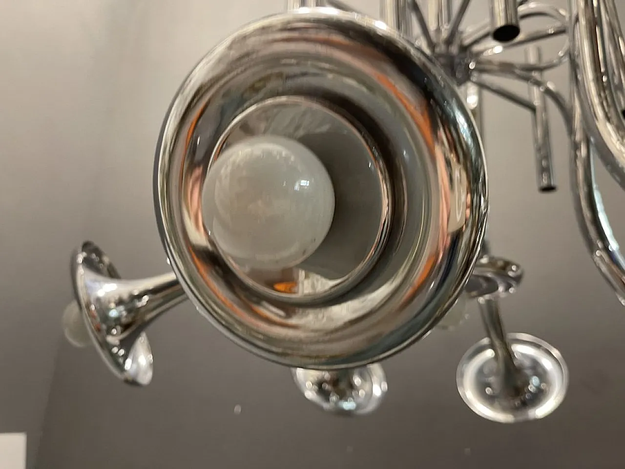 Mid-Century chromed metal chandelier, 1970s 5