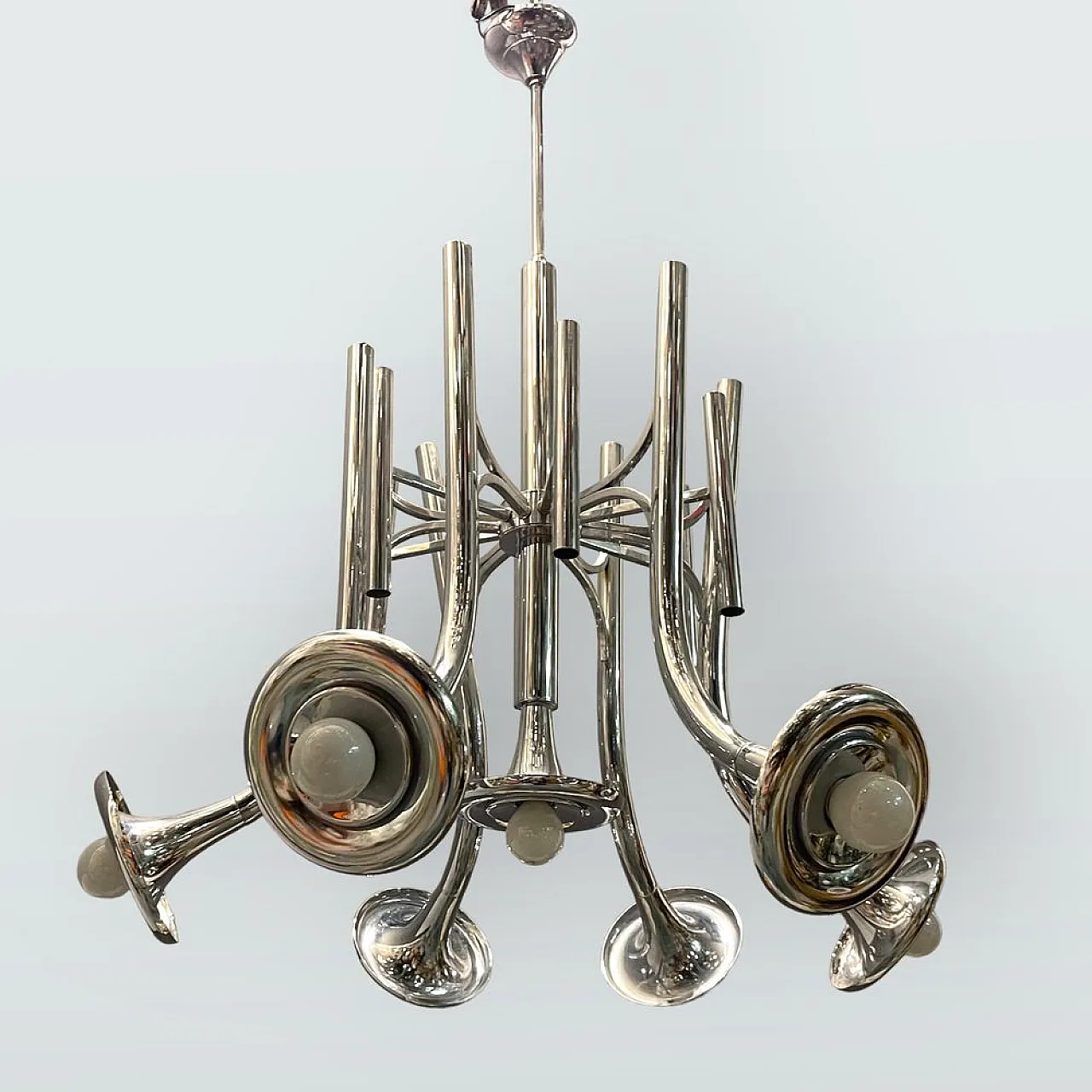 Mid-Century chromed metal chandelier, 1970s 6